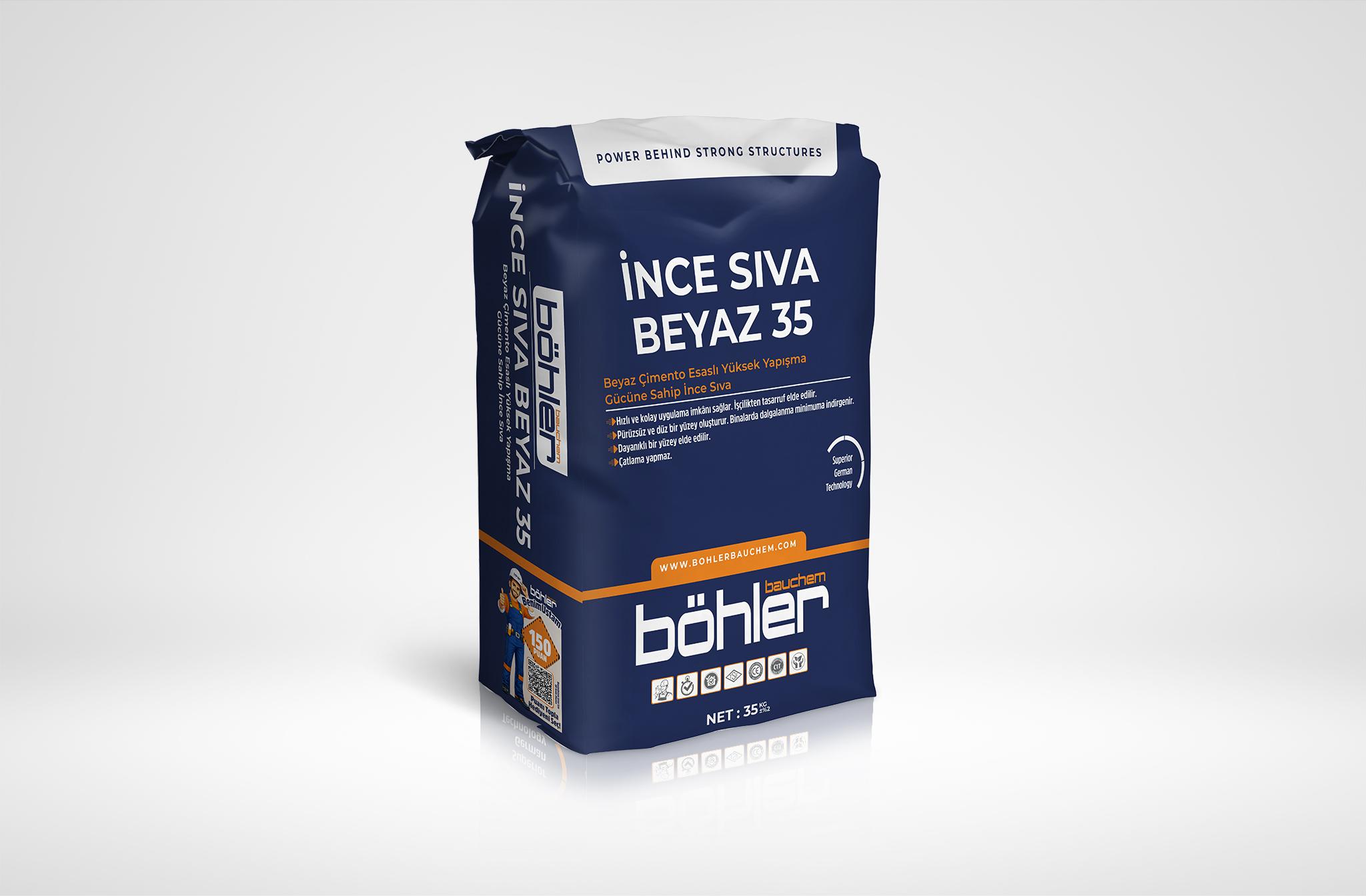 İNCE SIVA BEYAZ 35 Beyaz Çimento Esaslı Yüksek Yapışma Gücüne Sahip İnce Sıva